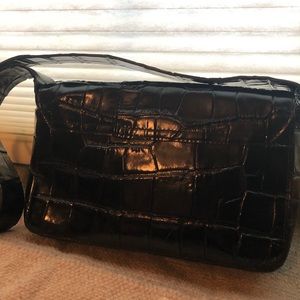 BORSETTA BLACK EMBOSSED CROC LEATHER, ITALY